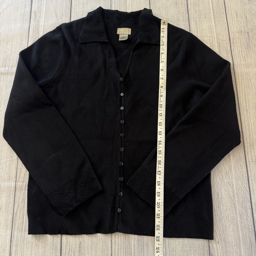Sigrid Olsen Sport Black Mesh Trim Button Front Knit Cardigan Sweater Large - Picture 7 of 10